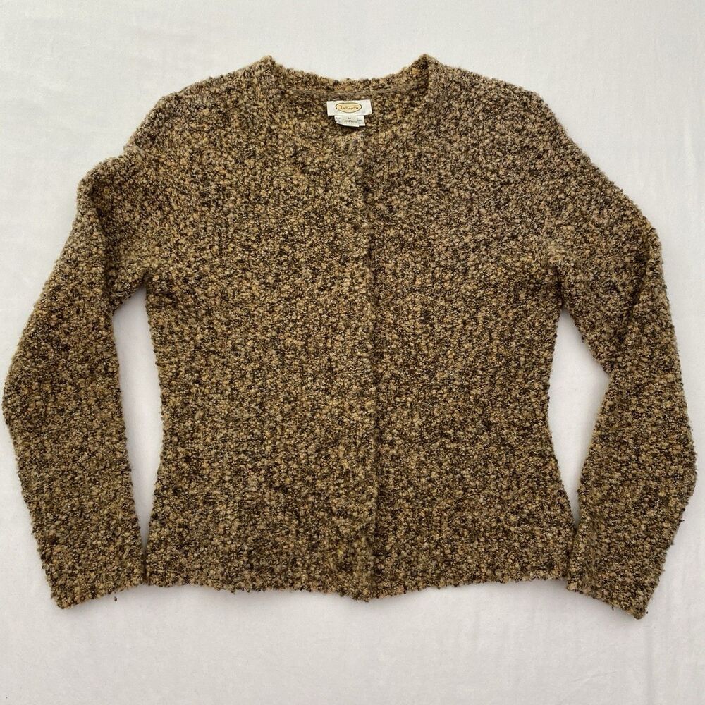 Talbots Wool Blend Cardigan Sweater Long Sleeve Snap Close Womens Medium Brown